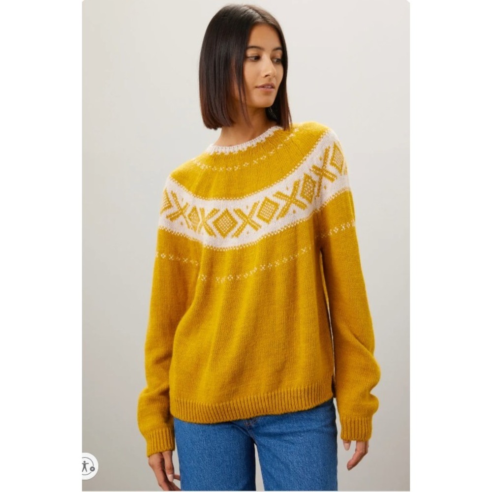 Yerse Womens Crashy Pullover Sweater Crew Neck‎ Yellow Fair Isle Sz Small *READ*